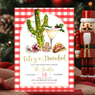 Rotes Gingham Mexican Feliz Navidad Weihnachtsfeie Einladung