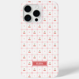 Rotes Gingham mit Kirschen und Schleifen monogramm Case-Mate iPhone Hülle