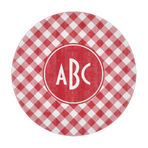 Rotes Gingham-Monogramm Schneidebrett