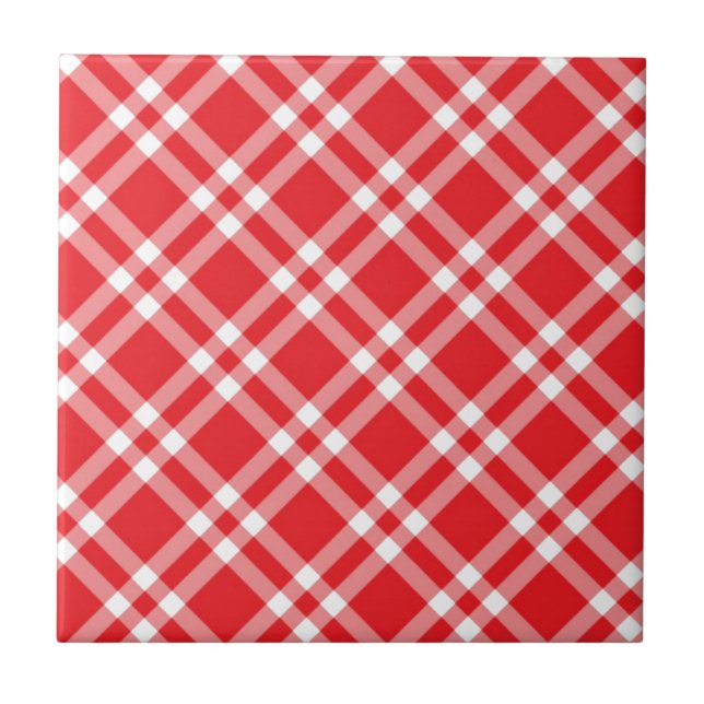 Rotes Gingham-Muster Fliese (Vorderseite)