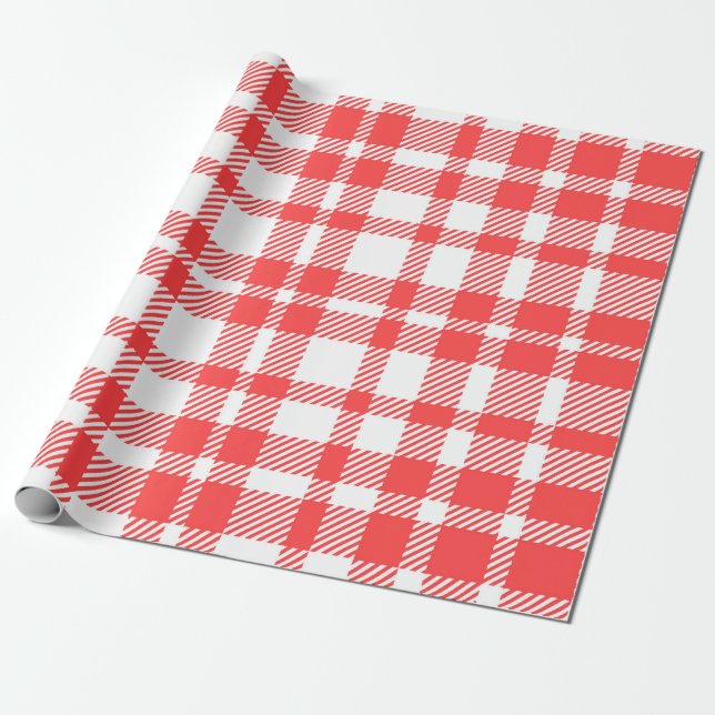 Rotes Gingham-Muster Geschenkpapier (Ungerollt)