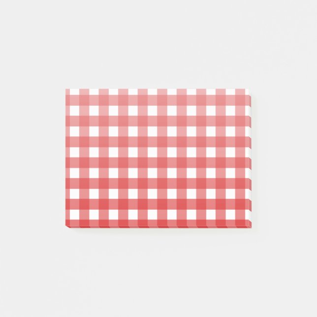 Rotes Gingham Post-it Klebezettel (Vorderseite)