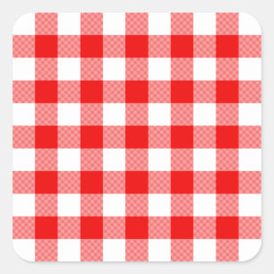 Rotes Gingham Quadratischer Aufkleber