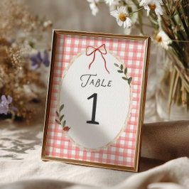 Rotes Gingham-Rahmen Baby Shower Tischnummer
