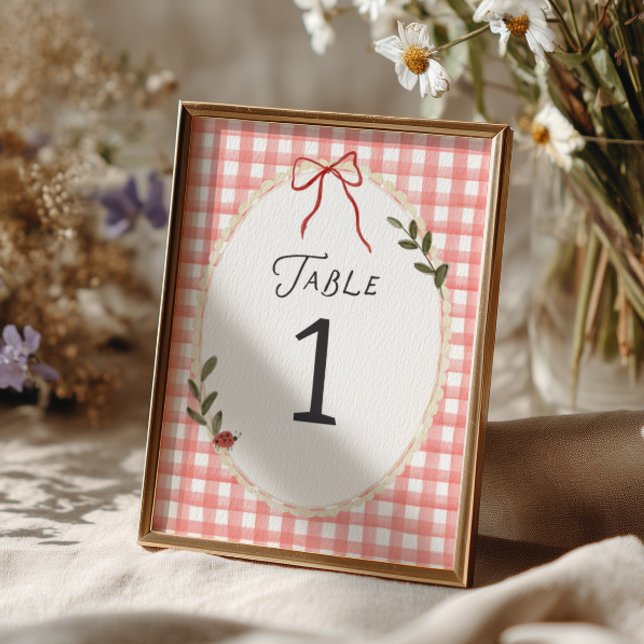 Rotes Gingham-Rahmen Baby Shower Tischnummer (Von Creator hochgeladen)