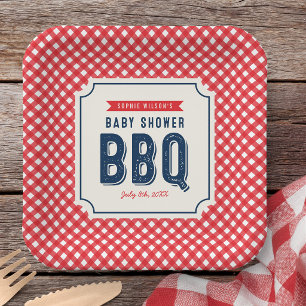 Rotes Gingham und Baby Shower BBQ-Party im Freien Pappteller