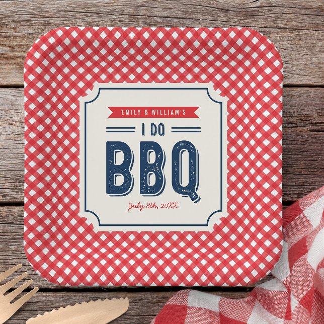 Rotes Gingham und Blau Verlobungsfeier mit I Do BB Pappteller (Von Creator hochgeladen)
