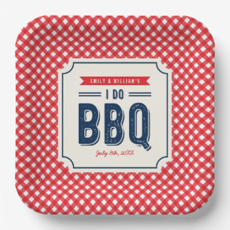 Rotes Gingham und Blau Verlobungsfeier mit I Do BB Pappteller