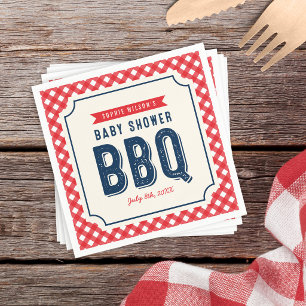 Rotes Gingham und Blaues BBQ Baby Shower Serviette