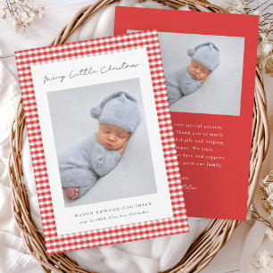 Rotes Gingham-Weihnachts-Danke-Baby-Karte Dankeskarte