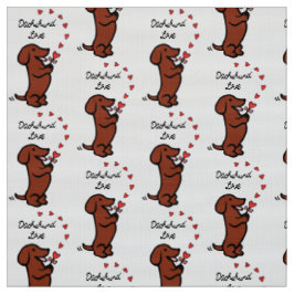 Rotes glattes Dackel-Liebe-Gewebe Stoff