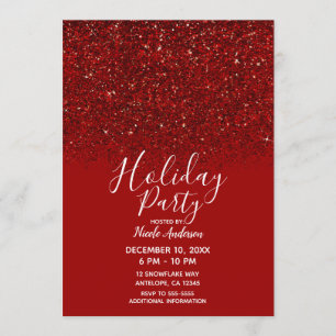 Rotes Glitter Glam Funkeln Elegante Holiday-Party Einladung