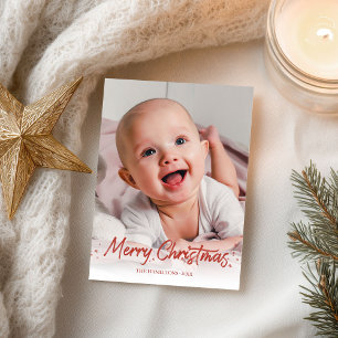 Rotes Glitter-Handschrift-Foto Frohe Weihnachten Postkarte