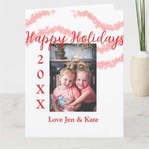 Rotes Glitter-Kinder-Familienfoto Frohe Feiertage  Karte