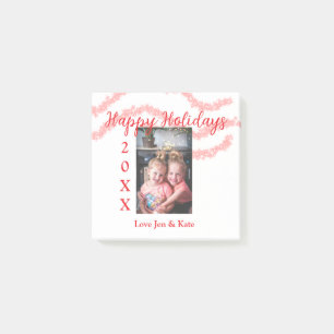Rotes Glitter-Kinder-Familienfoto Frohe Feiertage  Post-it Klebezettel