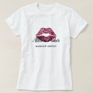 Rotes Glitter-Logo-Küsschen MAKEUP ARTIST Name T-Shirt