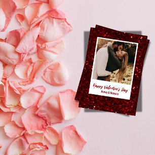 Rotes Glitter-Paar-Foto Frohen Valentinstag  Feiertagskarte