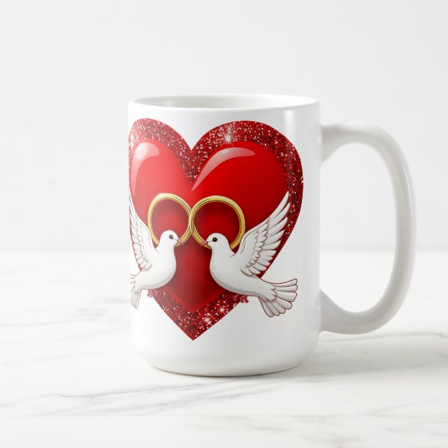 Rotes Glitterherz mit ineinandergreifenden Ehering Kaffeetasse (Rechts)