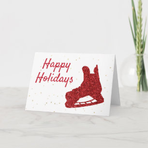 Rotes Glitzer-Eishockey-Weihnachten Karte