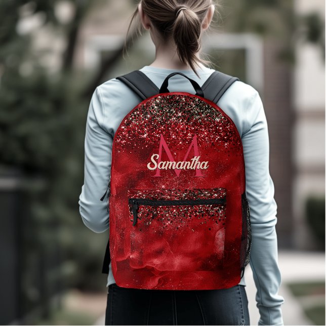 Rotes Glitzer-Monogramm Bedruckter Rucksack (Von Creator hochgeladen)