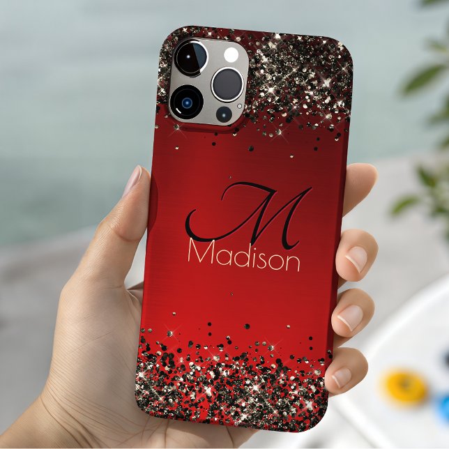 Rotes Glitzer-Monogramm Case-Mate iPhone Hülle (Von Creator hochgeladen)