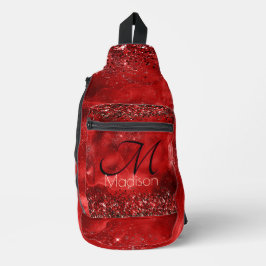 Rotes Glitzer-Monogramm Crossbody Bag