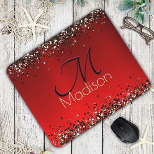 Rotes Glitzer-Monogramm Mousepad