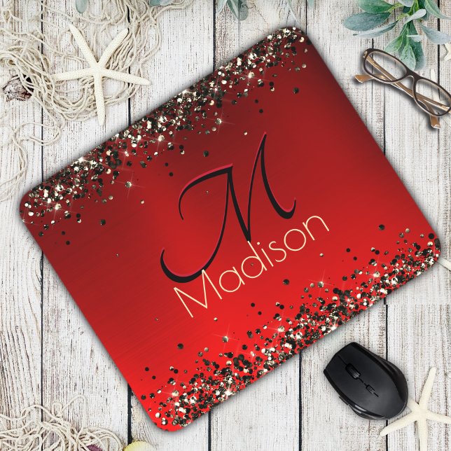 Rotes Glitzer-Monogramm Mousepad (Von Creator hochgeladen)