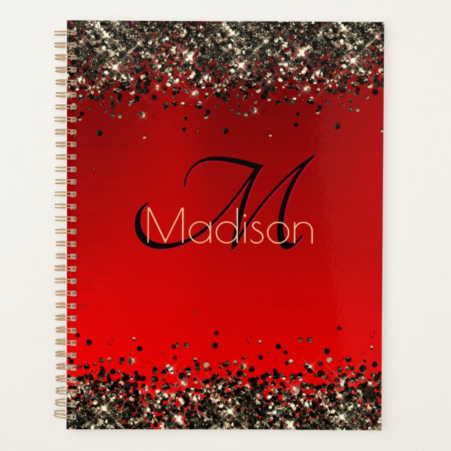Rotes Glitzer-Monogramm Planer (Vorderseite)