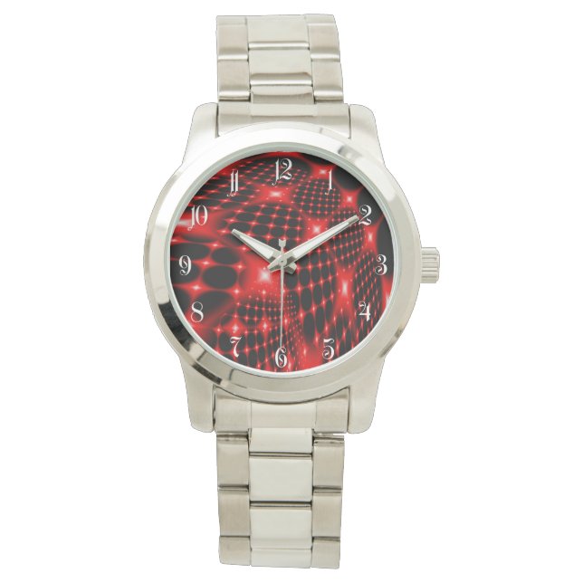 Rotes glühendes Fraktal Armbanduhr (Vorderseite)