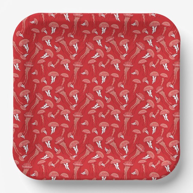 rotes, glühendes Quallenmuster Pappteller (Vorderseite)