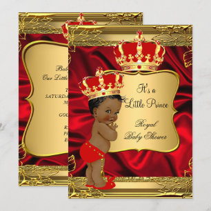 Rotes Gold Afroamerikanischer Prinz Baby Shower Einladung