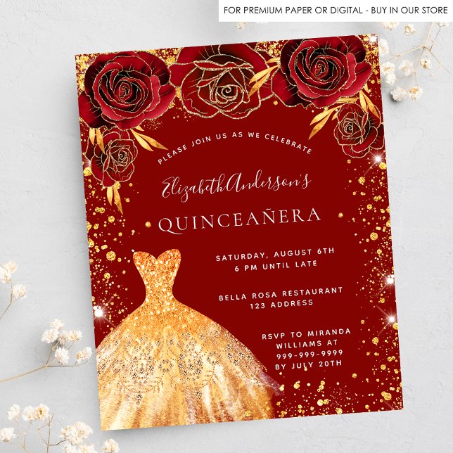Rotes Gold aus Quinceanera - Einladung für soziale (Von Creator hochgeladen)