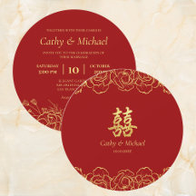 Rotes Gold Blumenrand chinesische Hochzeit doppelt