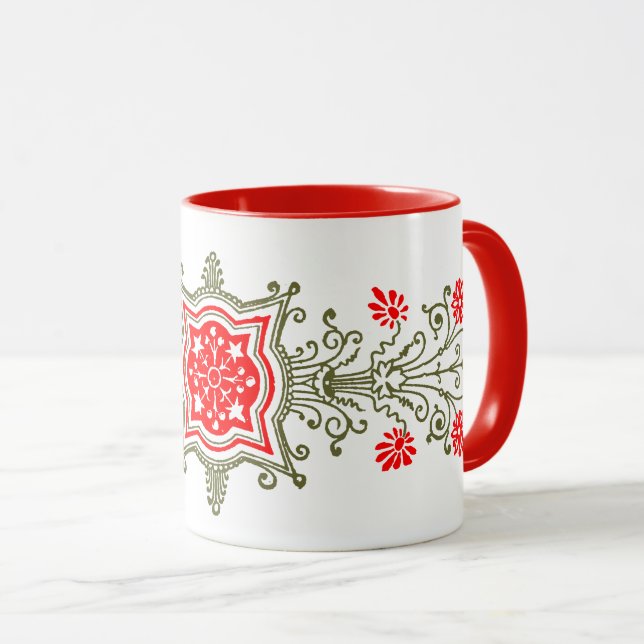 Rotes Gold Blumige Kunst Kaffee-Tasse Tasse (VorderseiteRechts)