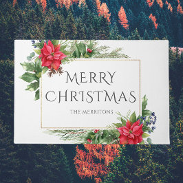 Rotes Gold Botanische Wasserfarbe Weihnachtsfeiert Fußmatte