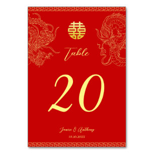 Rotes Gold Chinesischer Hochzeitdrache Phoenix Tischnummer