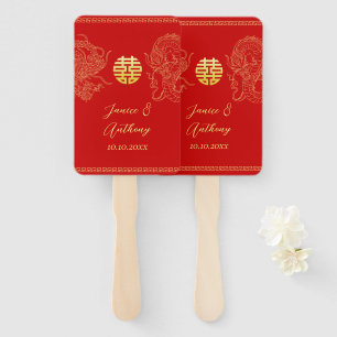 Rotes Gold Chinesischer Hochzeitdrache und Phönix Fächer
