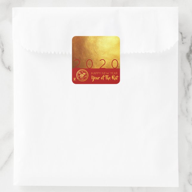 Rotes Gold Chinesischer Rattenpapierschnitt 2020 Quadratischer Aufkleber (Tasche)