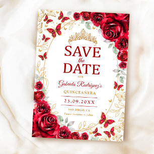 Rotes Gold Florales Quinceanera Save The Date