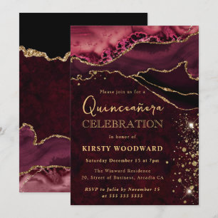 Rotes Gold Glitter Achat Quinceanera Einladung