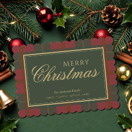 Rotes Gold Grüner Fröhlicher Tartan Weihnachtskart Feiertagskarte