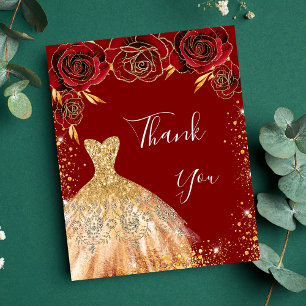 Rotes Gold Kleid Blumengeburtstag Vielen Dank Flyer