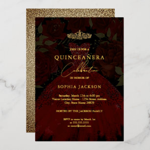Rotes Gold Kleid Tiara Quinceanera Einladung
