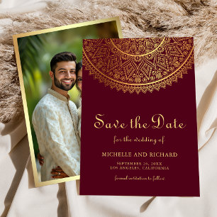 Rotes Gold Mandala Indische Hochzeitsfotos Save The Date