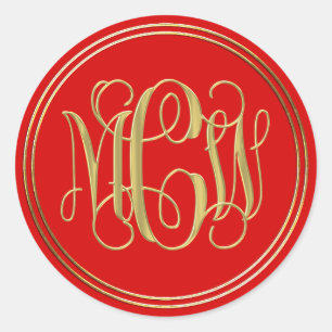 Rotes Gold Preppy Reben Schrift Monogramm DIY BG Runder Aufkleber