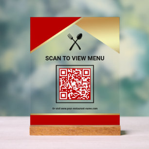 Rotes Gold Restaurant Digital QR-Code-Menü Acrylschild