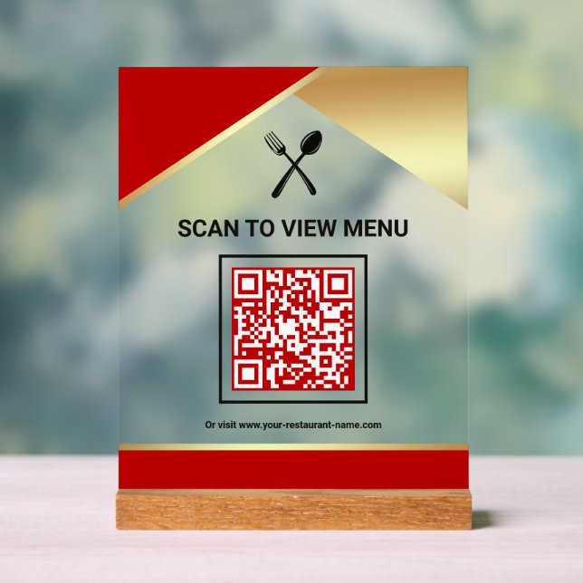 Rotes Gold Restaurant Digital QR-Code-Menü Acrylschild (Neutral)