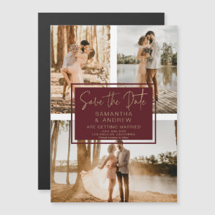 Rotes Gold Save the Date 3 Foto Raster Magnetkarte