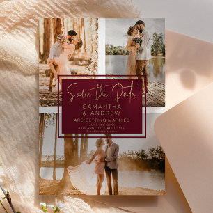 Rotes Gold Save the Date 3 Foto Raster Postkarte